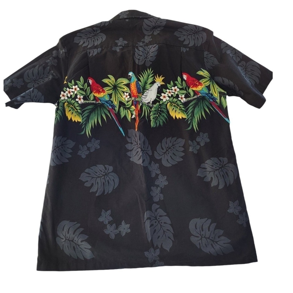 Winnie Fashion Mens Black Cotton Parrot Tropical Hawaiian Aloha Shirt Large - Picture 8 of 13
